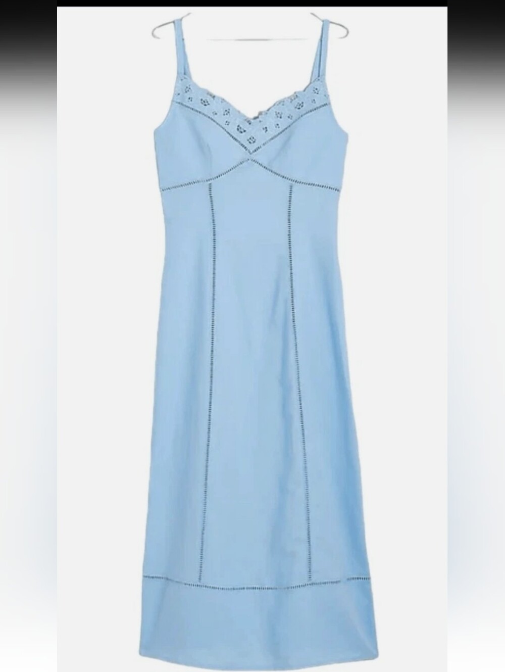Madewell Light Blue Linen Blend Lace-Trim Midi Slip Dress Size 2